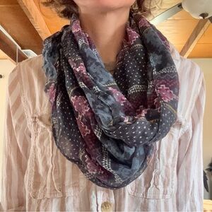 Floral and Striped Patterned Scarf
